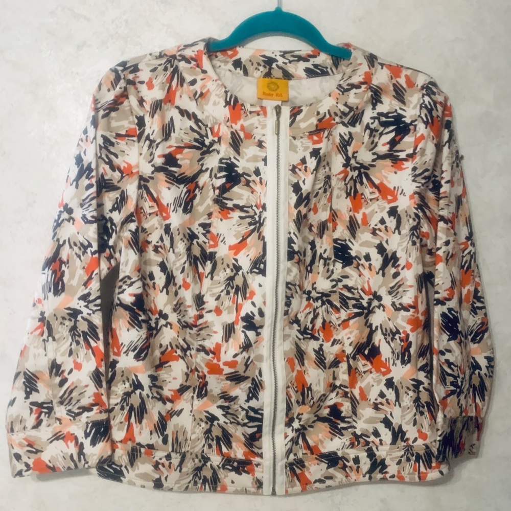 Ruby Rd Tan orange multicolor zipper jacket
